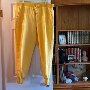 Yellow linen cotton blend joggers